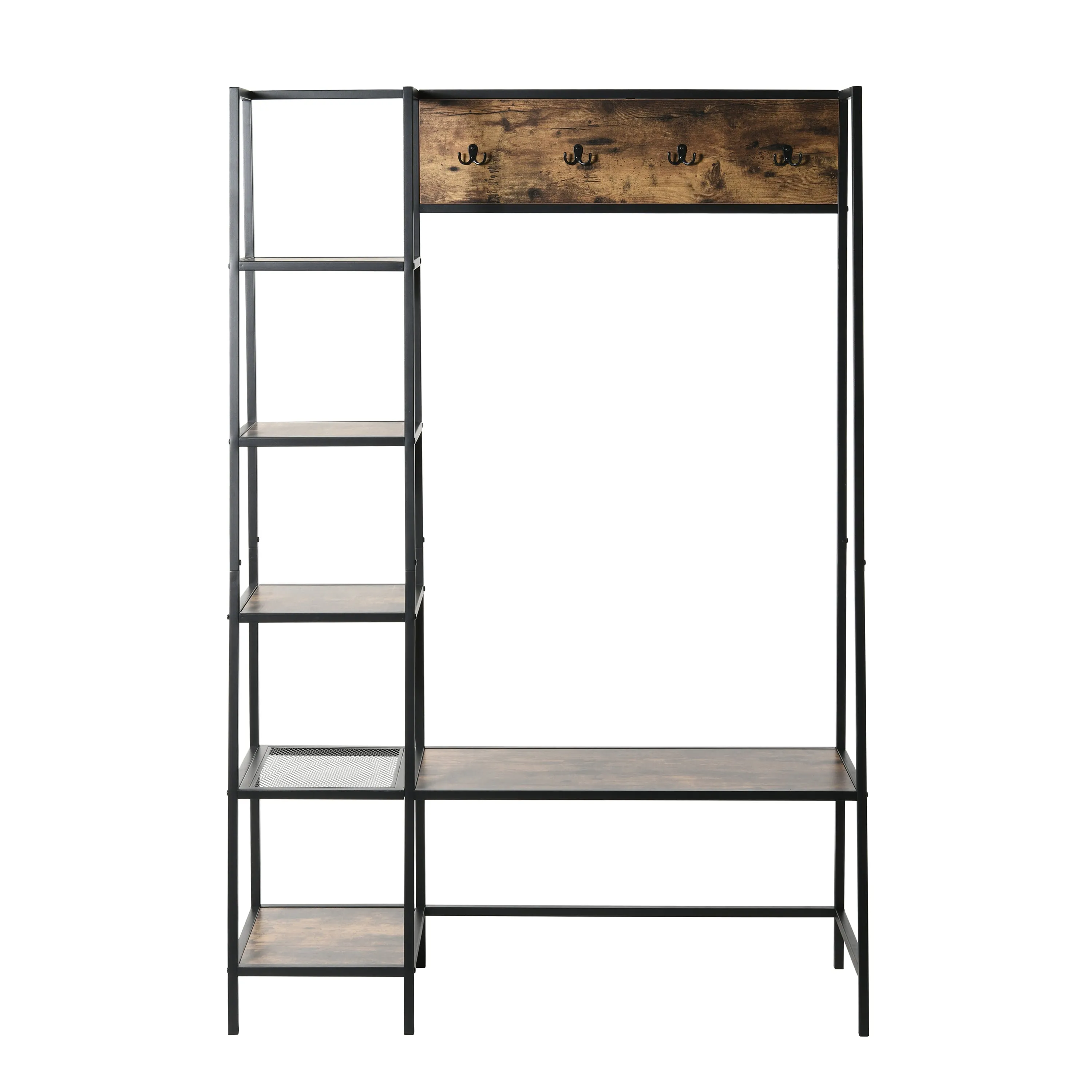Rustic Wooden Entrance Hall Tree Brown 115.4x40x171.5cm