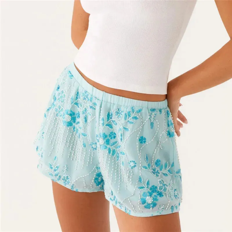 Sequins Beaded Embroidery Shorts