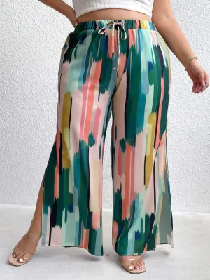 Split-Seam Flowy Brushstroke Pants (2X-4X)