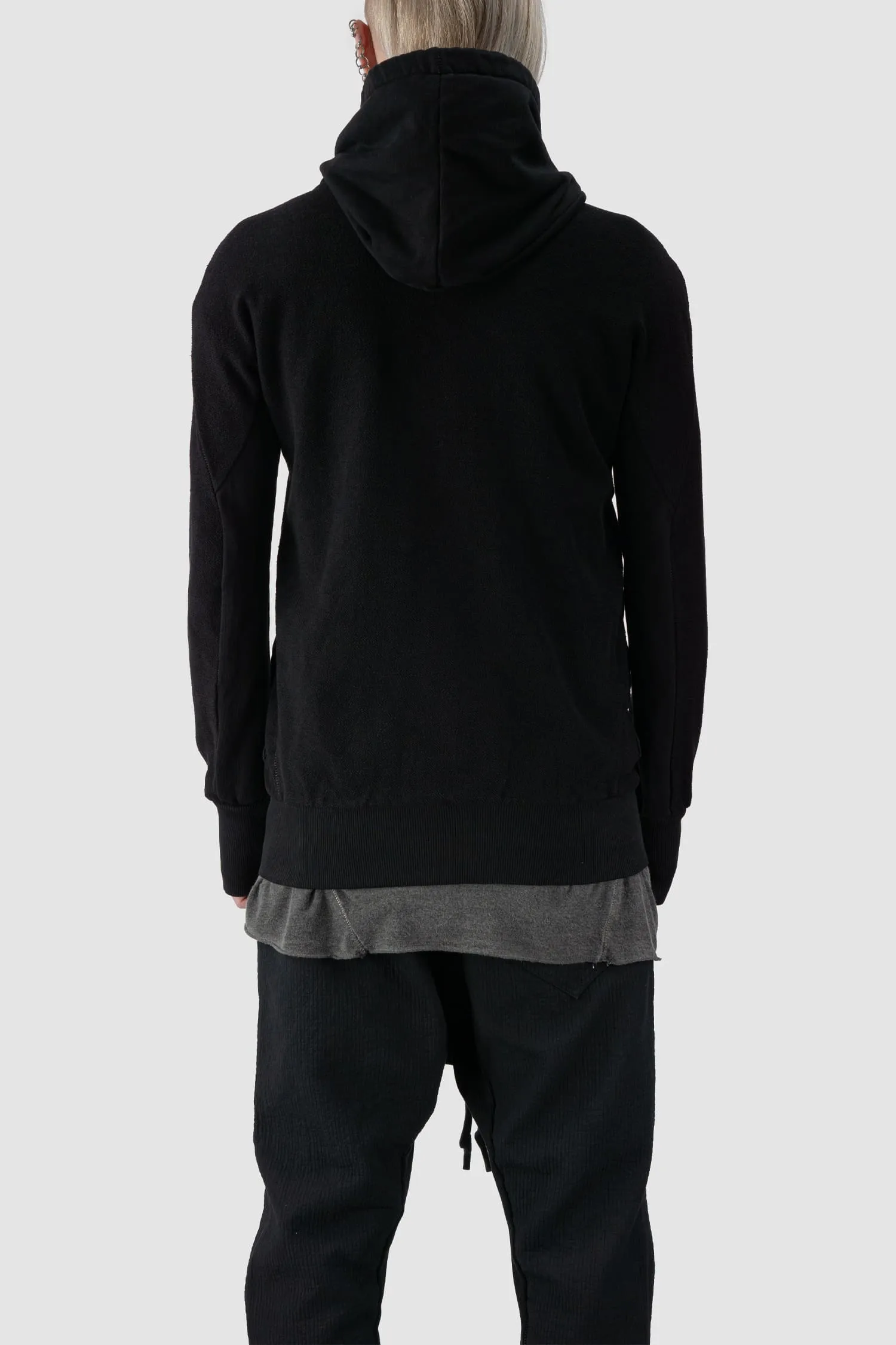 Textured Cotton Leather Trimmed Hoodie Zip Sweater