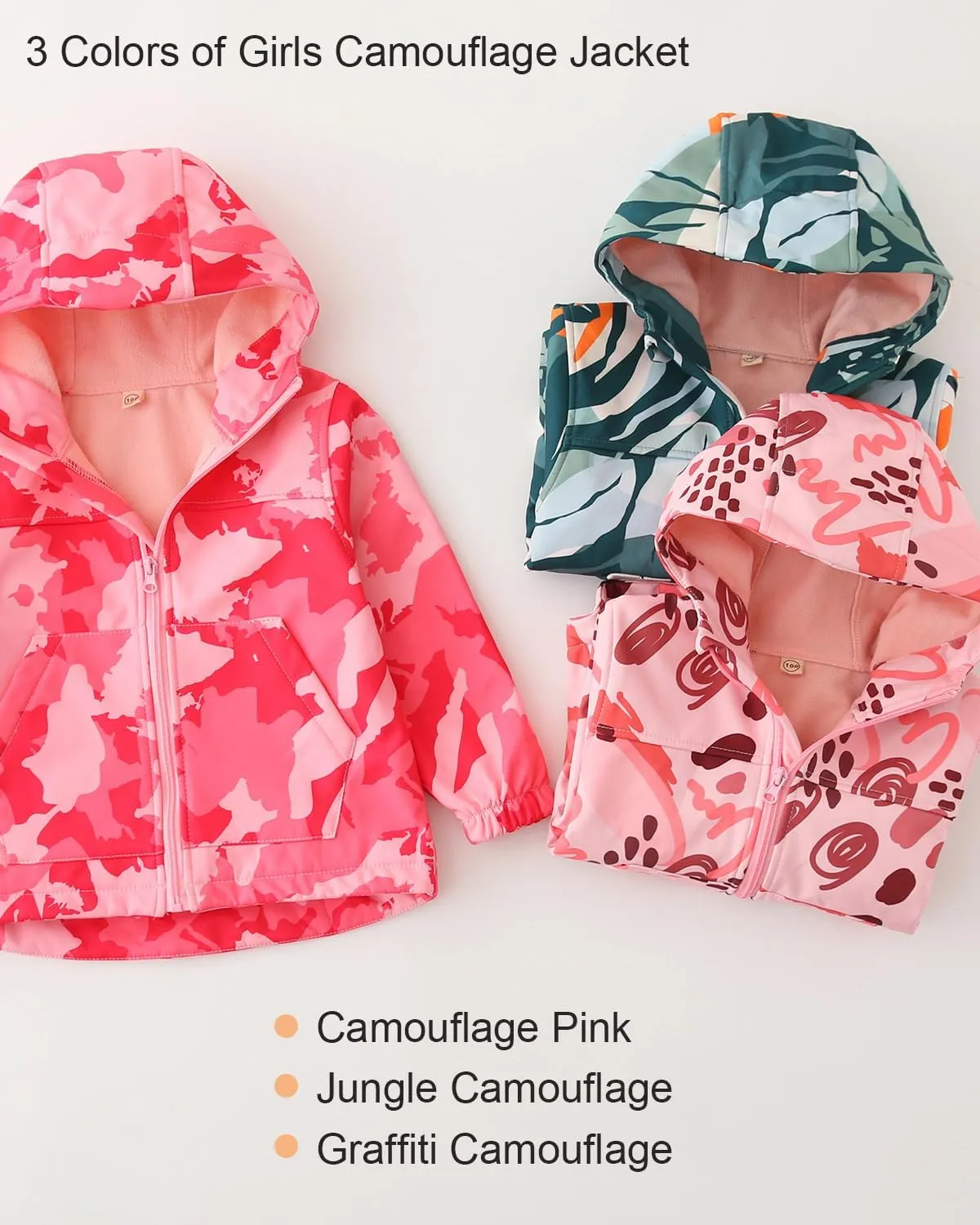Toddler Boys Girls Fleece Lined Jacket Zip Up Hoodie, Camouflage Outerwear Windbreaker Spring Fall Jackets for Kids