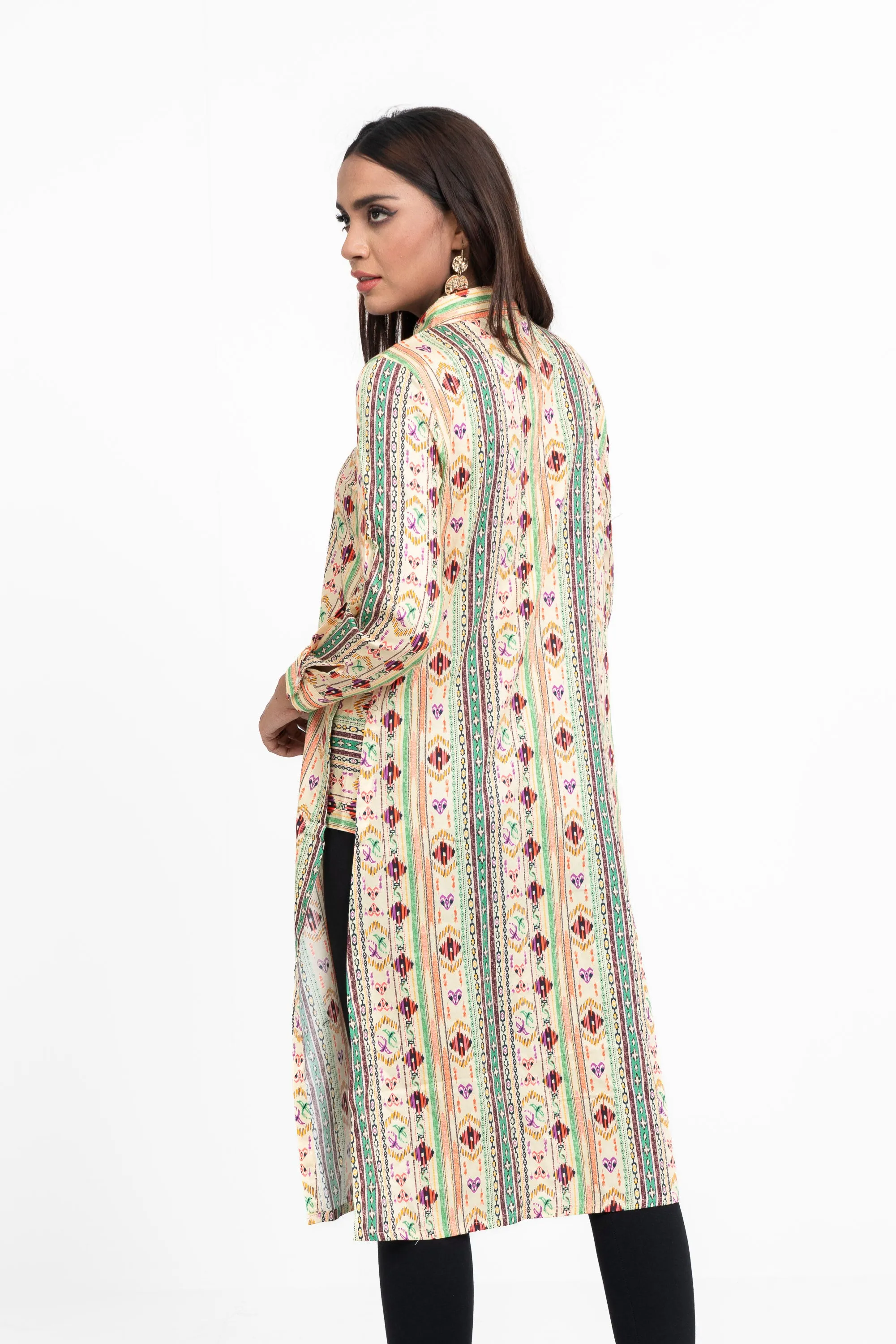 Tribal-Printed Long Shirt - Mystika