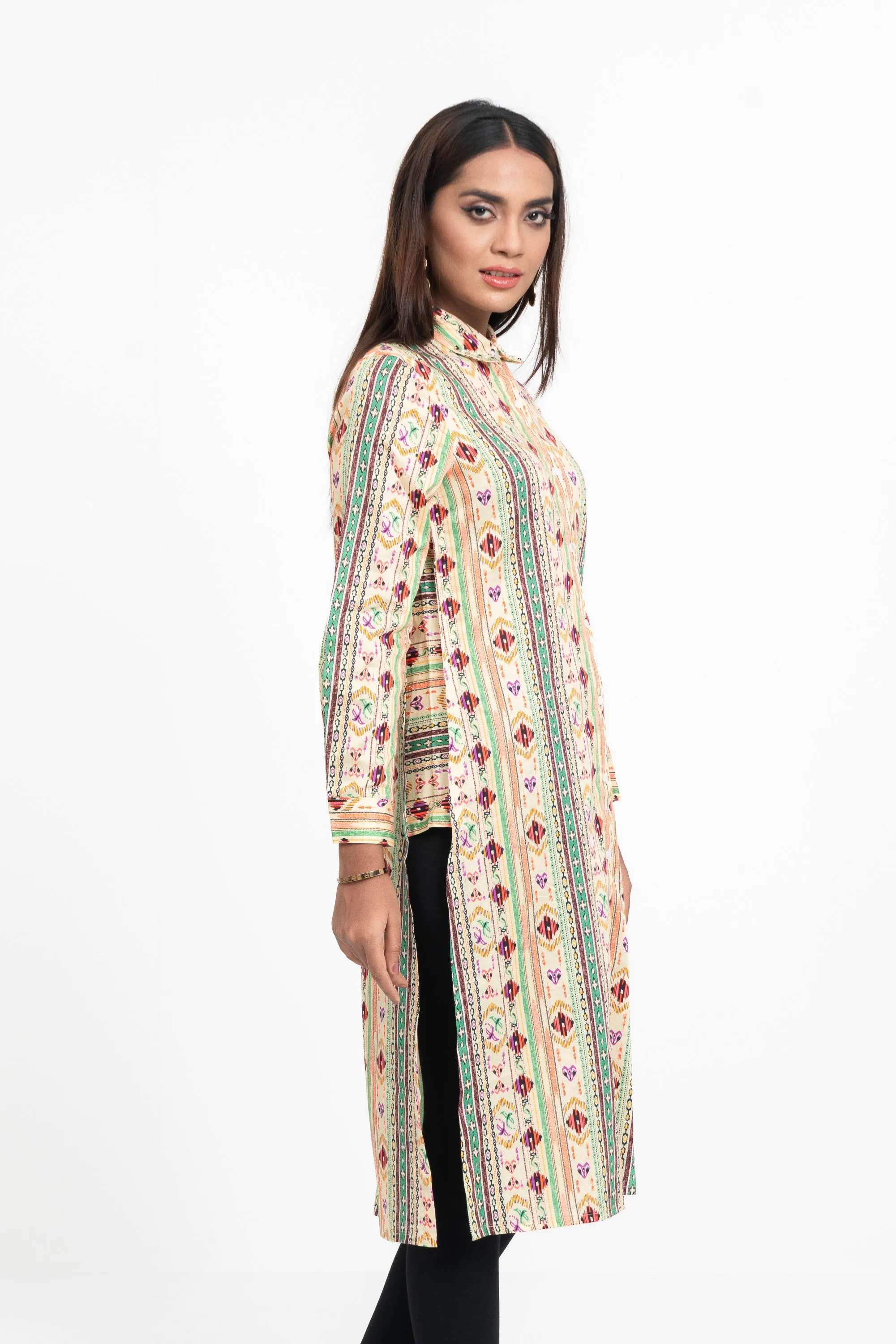 Tribal-Printed Long Shirt - Mystika