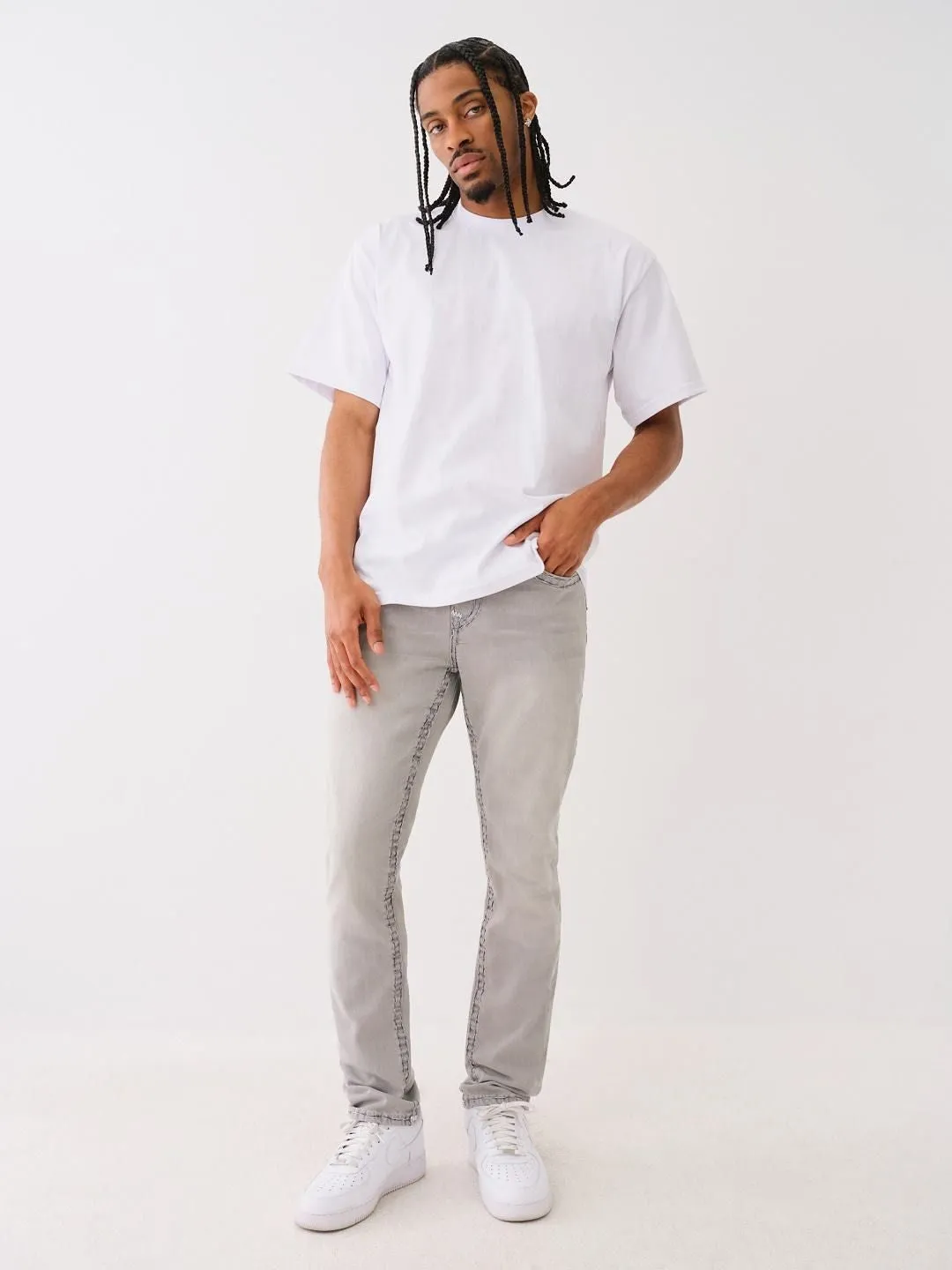 True Religion Super T Rocco Slim Fit Grey Mid-Rise Washed Jeans