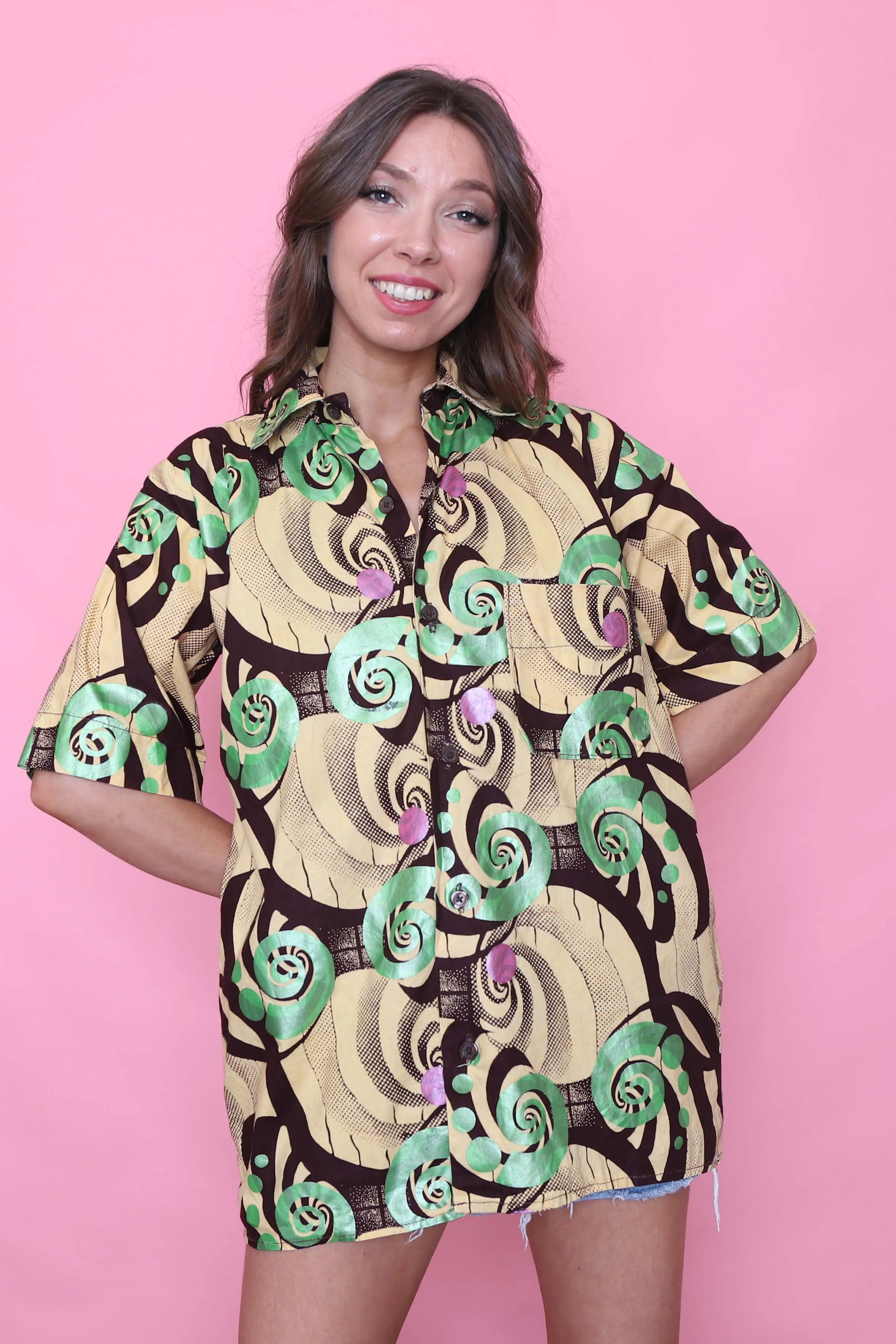 Vintage Abstract Patterned Short Sleeve Shirt