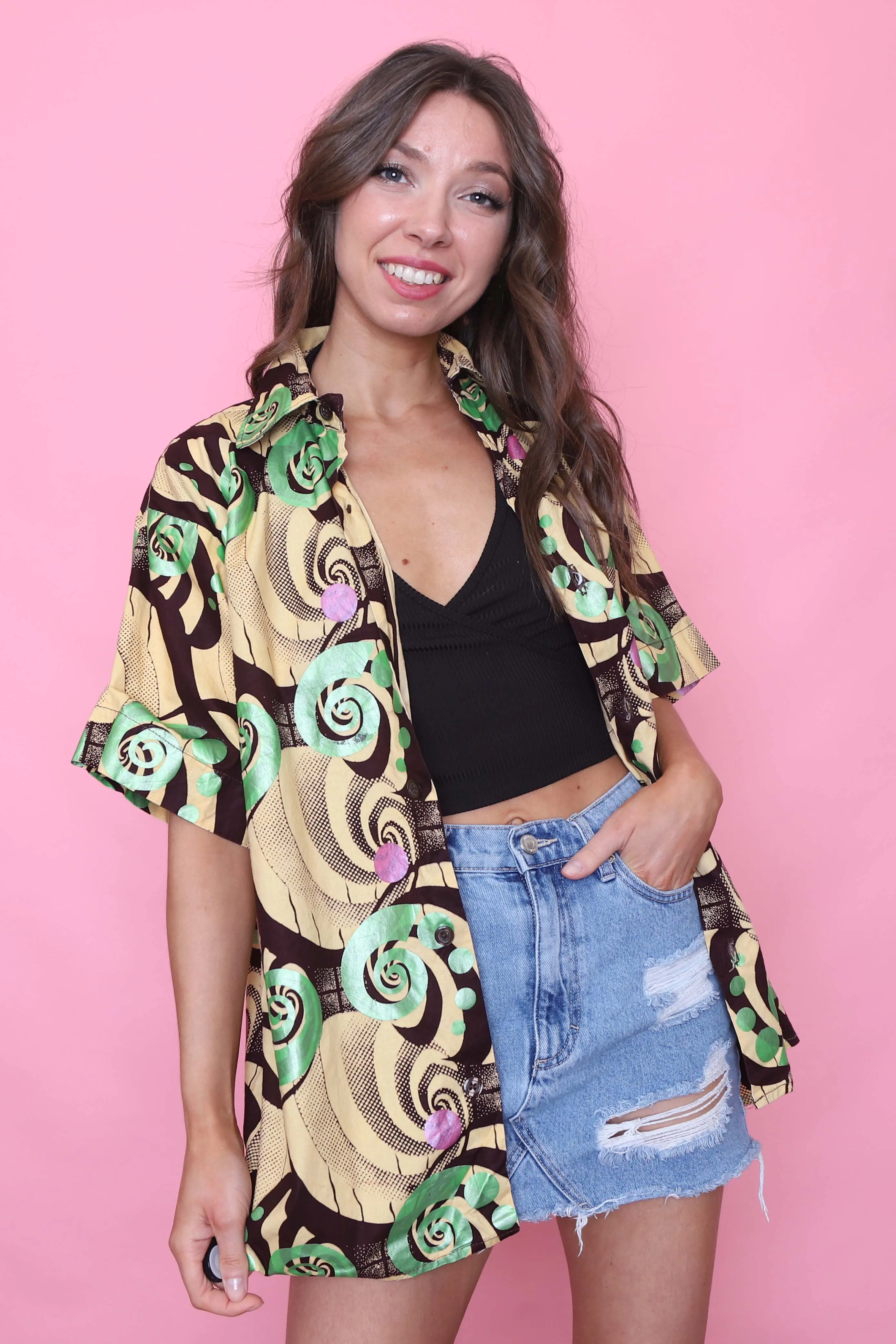 Vintage Abstract Patterned Short Sleeve Shirt