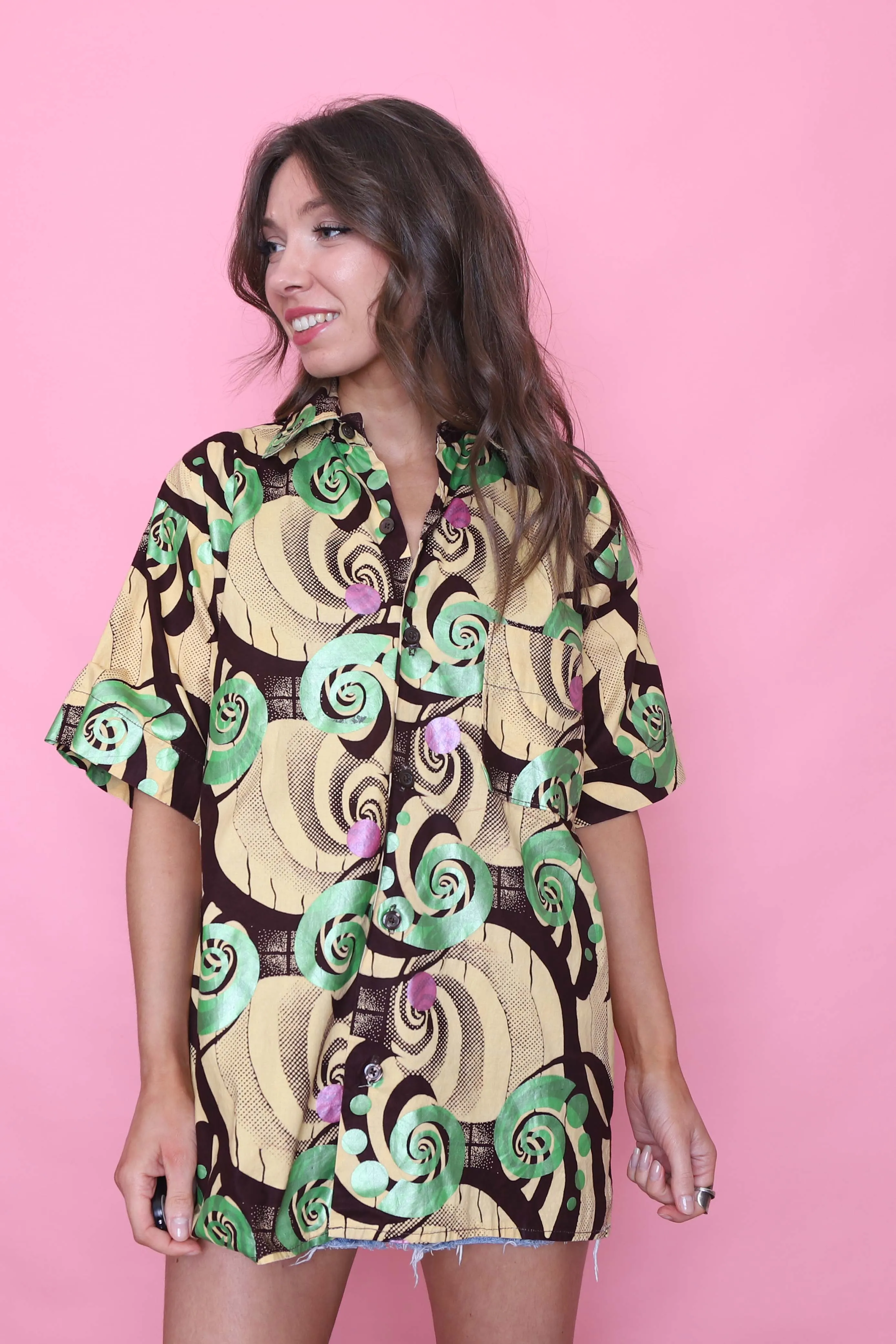 Vintage Abstract Patterned Short Sleeve Shirt