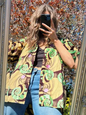 Vintage Abstract Patterned Short Sleeve Shirt