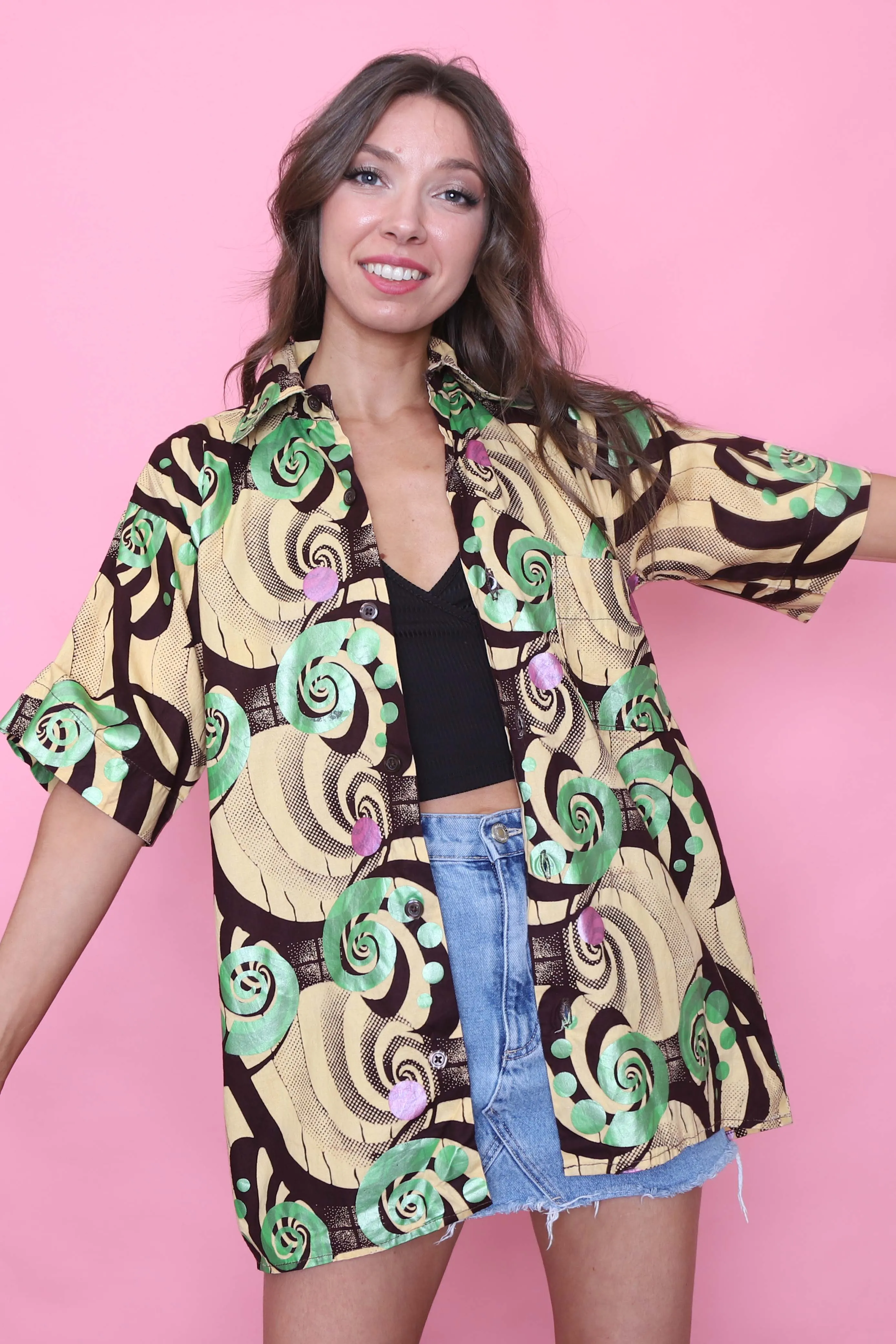 Vintage Abstract Patterned Short Sleeve Shirt