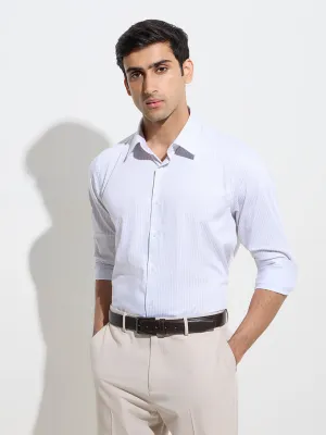 WES Formals Beige Stripe Patterned Slim-Fit Cotton Shirt