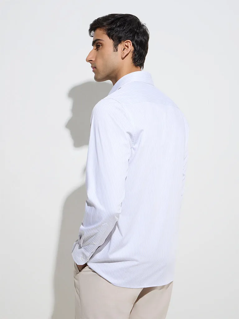 WES Formals Beige Stripe Patterned Slim-Fit Cotton Shirt