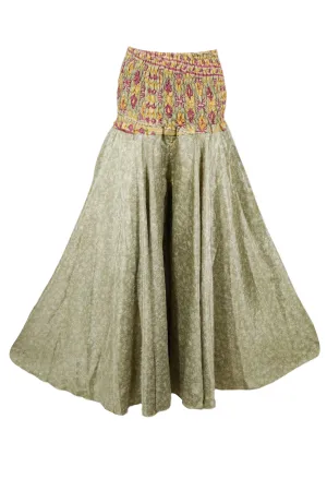 Wide Leg Boho Pants Sage Green Floral Handmade Flowy Palazzo Pants SM