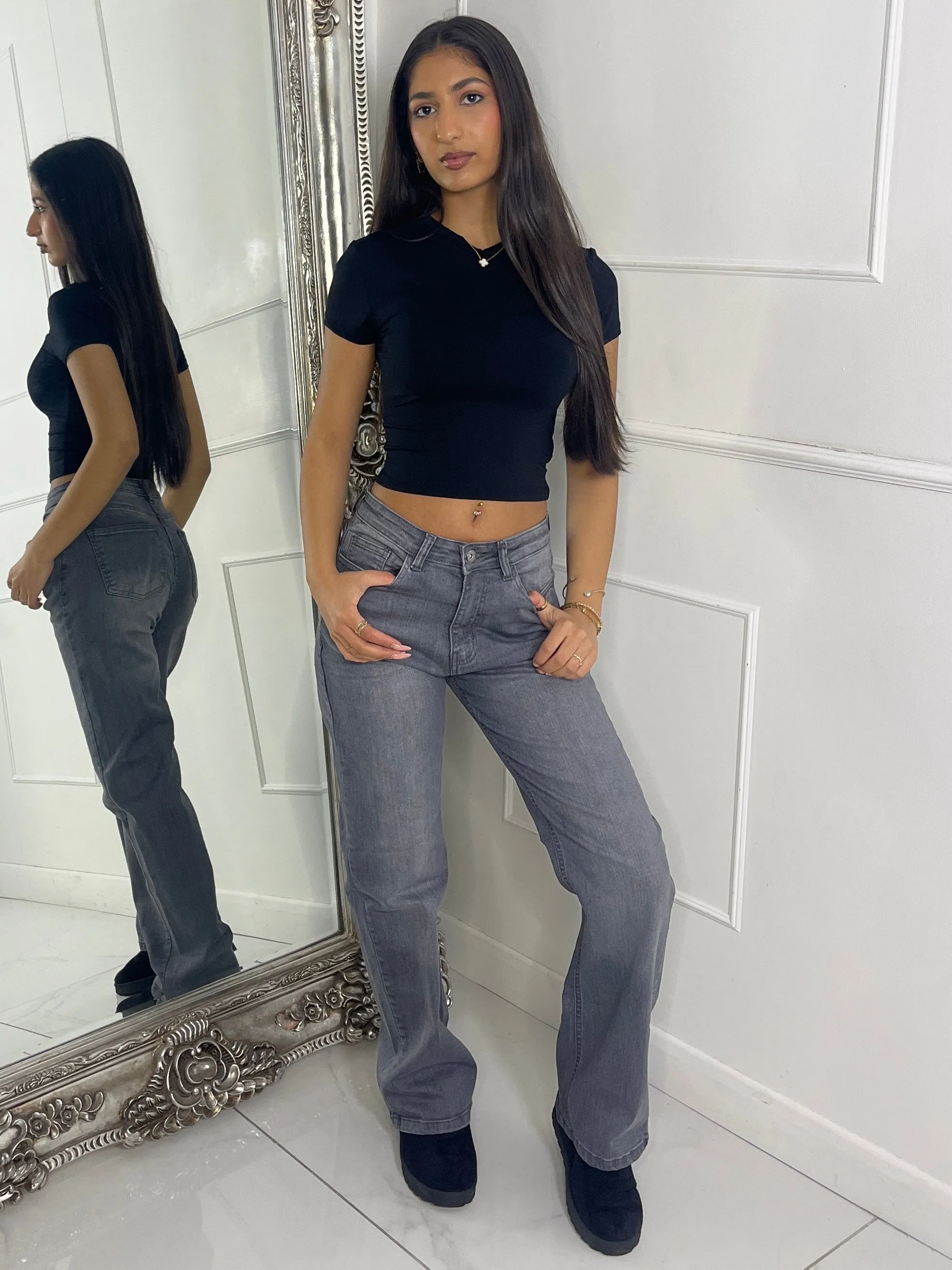 Wide Leg Jeans - Light Grey