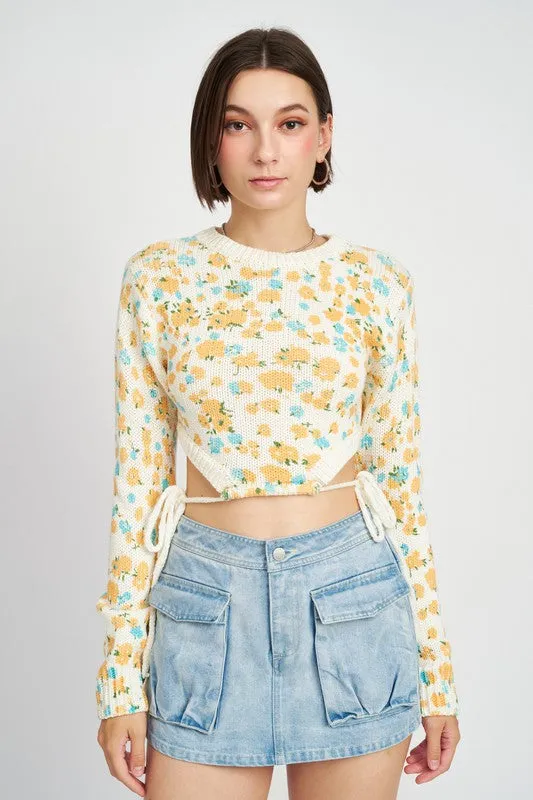 WILDFLOWER SWEATER TOP WITH SIDE DRAWSTRINGS