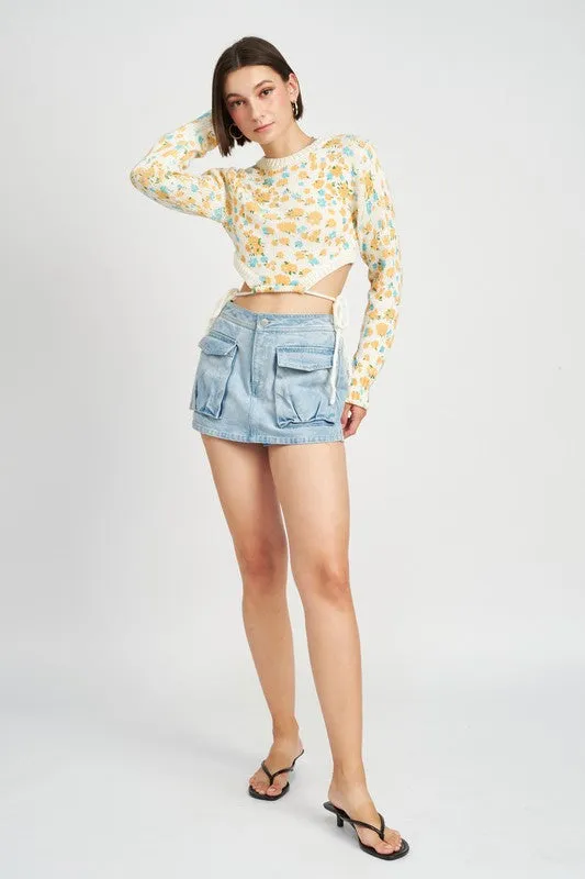 WILDFLOWER SWEATER TOP WITH SIDE DRAWSTRINGS