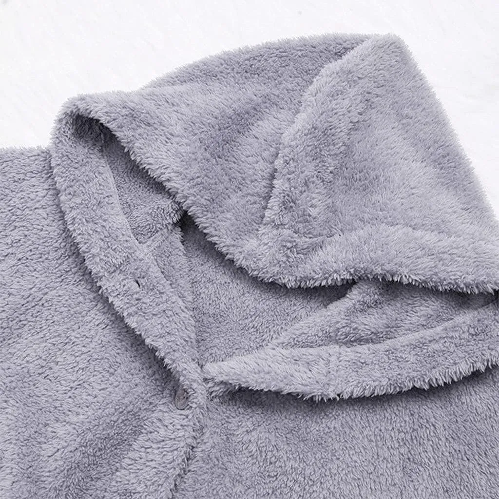 Winter Jackets for Women Fleece Button Jacket with Pockets Oversized Long Sherpa Hoodie Fuzzy Jacket Warm Teddy Coat