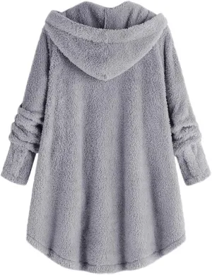 Winter Jackets for Women Fleece Button Jacket with Pockets Oversized Long Sherpa Hoodie Fuzzy Jacket Warm Teddy Coat