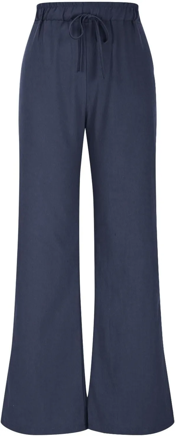 Women's Linen Pants with Pockets Summer 2025 Wide Leg High Waisted Trousers Breathable Lightweight Casual Pants