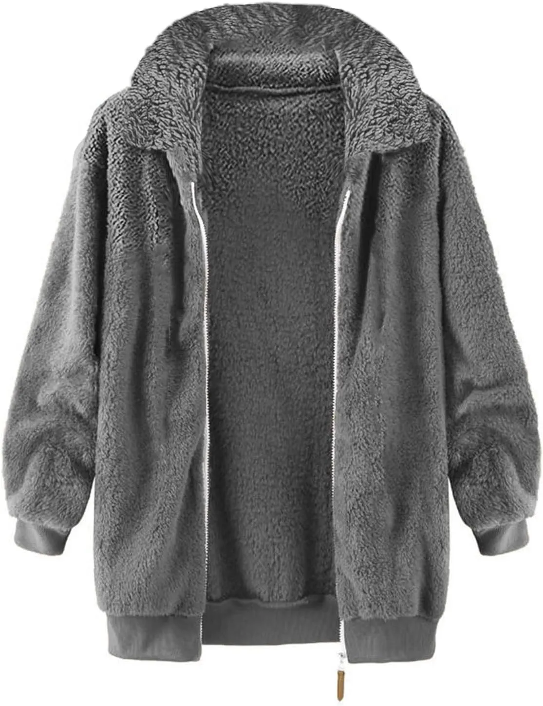 Womens Oversized Sherpa Jacket 2024 Fuzzy Fleece Lapel Coats Long Sleeve Zip Up Coat Outerwear Winter Warm Outfits