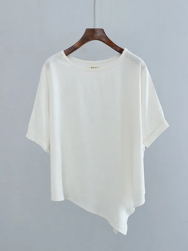 xakxx Artistic Retro Loose Linen Asymmetric T-Shirt Top